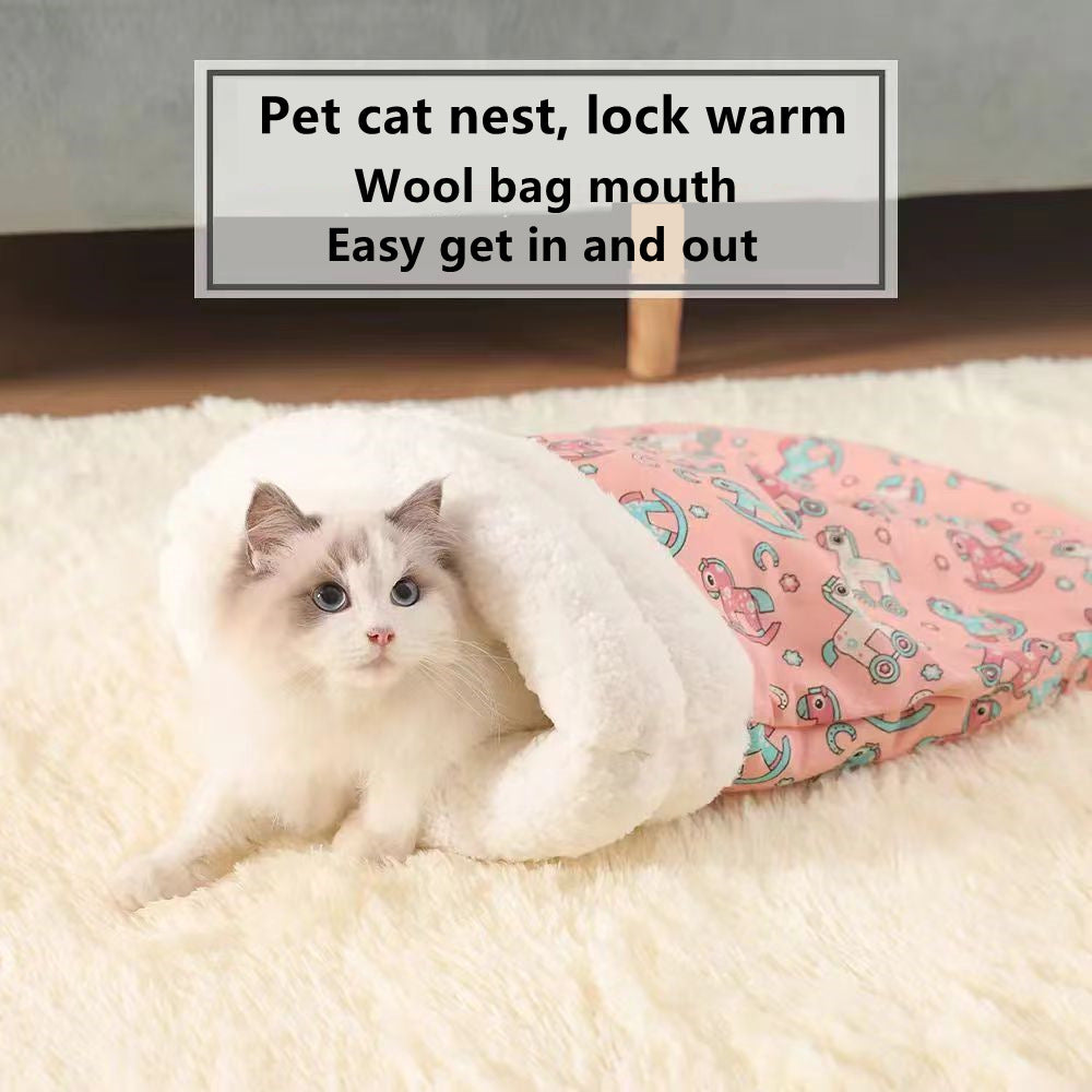 Warm Cat Sleeping Bag Soft Cat Bed Comfortable Tunnel Cat Nest Closed Pet House for Cats Lovely Cat Nest 2.5-7kg Cat Accessories